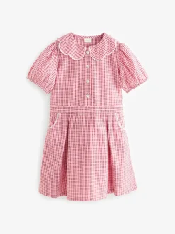 Next Rouge - Robe d'école Vichy à col festonné Cotton Rich (3-14ans) Clearance
