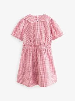 Next Rouge - Robe d'école Vichy à col festonné Cotton Rich (3-14ans) Clearance