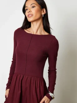 Threadbare Rouge - Robe 2en jersey à manches longues1 en popeline mélangée à col coupé New