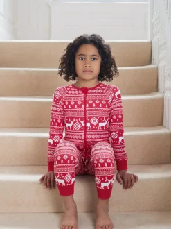 The Little Tailor Rouge - Kids Reindeer Noël Motif Fair Isle 100% Coton Tout-en-un Online
