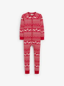 The Little Tailor Rouge - Kids Reindeer Noël Motif Fair Isle 100% Coton Tout-en-un Online