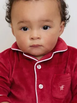 The Little Tailor Rouge - Bébé Luxury Soft Touch Velour Noël Onsie Rompersuit Hot