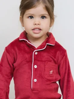 The Little Tailor Rouge - Bébé Luxury Soft Touch Velour Noël Onsie Rompersuit Hot