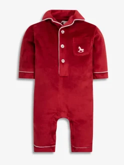 The Little Tailor Rouge - Bébé Luxury Soft Touch Velour Noël Onsie Rompersuit Hot