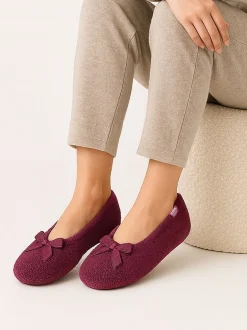 Totes Rouge - Isotoner Terry Ballet chaussons à nœud Clearance