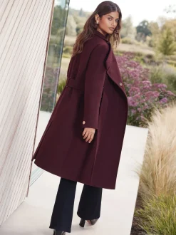 Lipsy Rouge baie - Manteau asymétrique à col cheminée ceinturé