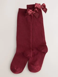 Next Rouge bordeaux - 2 Chaussettes genoux riches Nœud en coton Lot Best