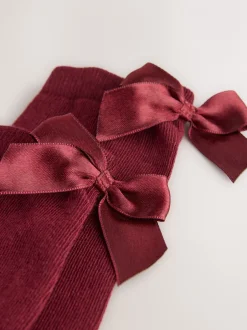 Next Rouge bordeaux - 2 Chaussettes genoux riches Nœud en coton Lot Best