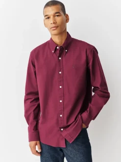 Next - Ajustement régulier - Chemise Oxford à manches longues Rouge bordeaux Sale