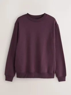 Next - Ajustement régulier - Sweat-shirt épais à Col rond riche en coton Rouge bordeaux Sale