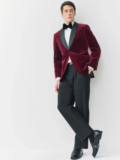 Next Rouge bordeaux - Ajustement régulier - Blazer Signature Pontoglio en velours italien avec revers châle Outlet