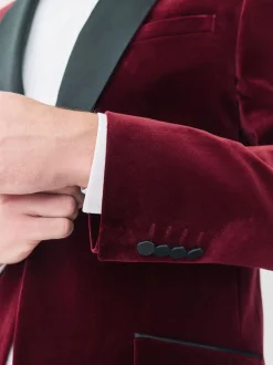 Next Rouge bordeaux - Ajustement régulier - Blazer Signature Pontoglio en velours italien avec revers châle Outlet
