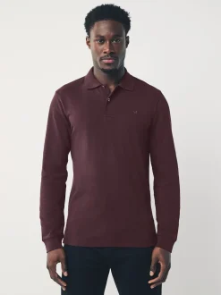 Next - Ajustement régulier - Polo à manches longues en piqué Rouge bordeaux Discount