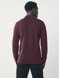 Next - Ajustement régulier - Polo à manches longues en piqué Rouge bordeaux Discount