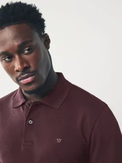 Next - Ajustement régulier - Polo à manches longues en piqué Rouge bordeaux Discount