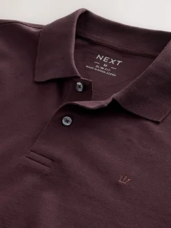 Next - Ajustement régulier - Polo à manches longues en piqué Rouge bordeaux Discount
