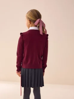 Next - Cardigan d'école à épaules volantées en coton riche (3-16ans) Rouge bordeaux New