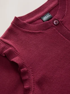 Next - Cardigan d'école à épaules volantées en coton riche (3-16ans) Rouge bordeaux New