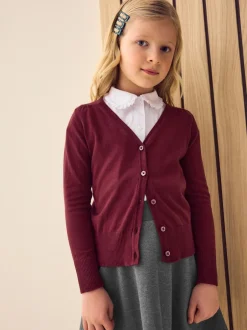 Next - Cardigan à col en V Cotton Rich School (3-16ans) Rouge bordeaux Sale