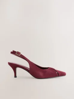 Next Rouge bordeaux - Chaussures à talons à bride arrière en cuir et détails découpés Online