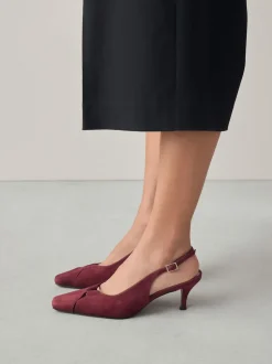 Next Rouge bordeaux - Chaussures à talons à bride arrière en cuir et détails découpés Online