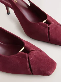 Next Rouge bordeaux - Chaussures à talons à bride arrière en cuir et détails découpés Online