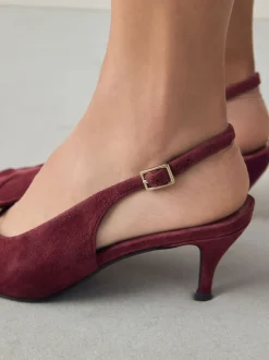 Next Rouge bordeaux - Chaussures à talons à bride arrière en cuir et détails découpés Online