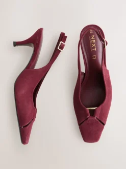 Next Rouge bordeaux - Chaussures à talons à bride arrière en cuir et détails découpés Online
