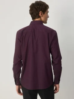 Next Rouge bordeaux - Chemise élégante à manches longues et imprimé géométrique New