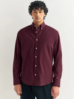 Next - Chemise Oxford stretch à manches longues Rouge bordeaux Clearance