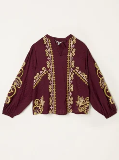 Fat Face Rouge bordeaux - Chemisier FatFace Garratt brodé à col en V Clearance