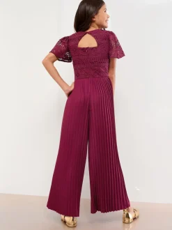 Lipsy Rouge bordeaux - Combinaison d'occasion en dentelle à manches volantes (5-16yrs)