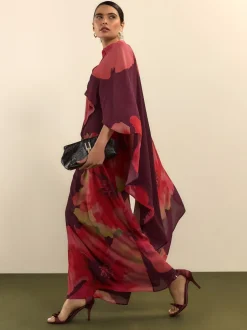 Next Rouge bordeaux à fleurs - Cape Robe longue Hot