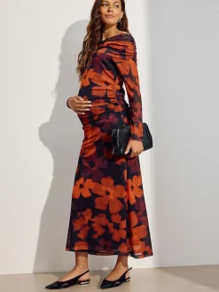 Next Rouge bordeaux à fleurs - Robe Bardot en maille de grossesse