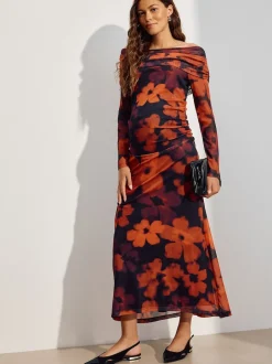 Next Rouge bordeaux à fleurs - Robe Bardot en maille de grossesse