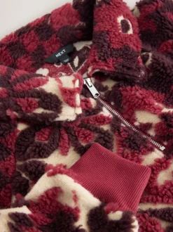 Next Rouge bordeaux à fleurs - Sweat-shirt en polaire jacquard Teddy Borg à quart de zip