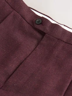 Next Rouge bordeaux - Pantalon élégant en mélange de laine coupe régulière avec lin et ajusteurs latéraux fonctionnels New
