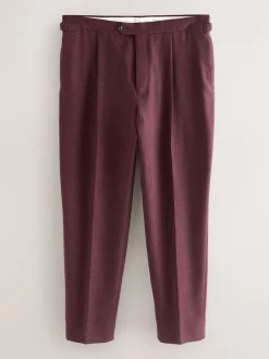 Next Rouge bordeaux - Pantalon élégant en mélange de laine coupe régulière avec lin et ajusteurs latéraux fonctionnels New