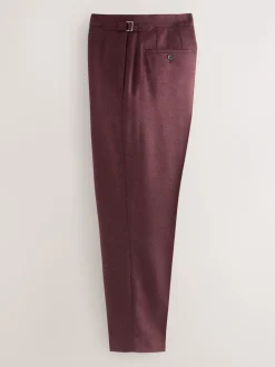Next Rouge bordeaux - Pantalon élégant en mélange de laine coupe régulière avec lin et ajusteurs latéraux fonctionnels New