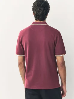 Next - Polo coupe classique à manches courtes et liserés Rouge bordeaux Online