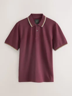 Next - Polo coupe classique à manches courtes et liserés Rouge bordeaux Online