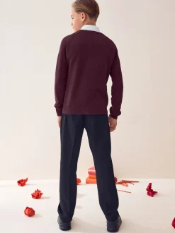 Next - Pull scolaire tricoté à col en V (3-16ans) Rouge bordeaux Best