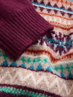 Next Rouge bordeaux - Pulls à encolure zippée à motif Fair Isle avec un bloc poitrine coupe classique New