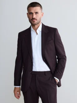 Next Rouge bordeaux - Slim Fit (Slim Fit) - Veste de costume en flanelle de laine et cachemire mélangées Signature Zignone Hot