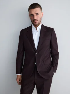 Next Rouge bordeaux - Slim Fit (Slim Fit) - Veste de costume en flanelle de laine et cachemire mélangées Signature Zignone Hot