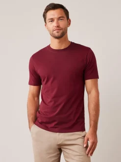 Next - Slim Fit (Slim Fit) - T-shirt Essential Col rond en coton Rouge bordeaux New