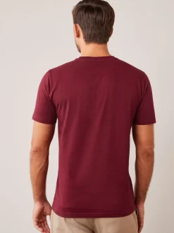 Next - Slim Fit (Slim Fit) - T-shirt Essential Col rond en coton Rouge bordeaux New