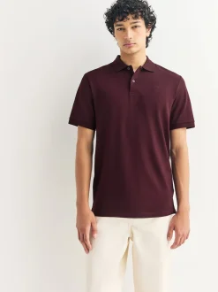 Next - Slim Fit (Slim Fit) - Polo Manches courtes Pique Rouge bordeaux Sale