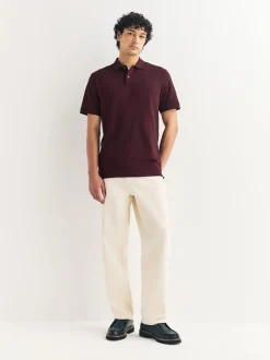 Next - Slim Fit (Slim Fit) - Polo Manches courtes Pique Rouge bordeaux Sale