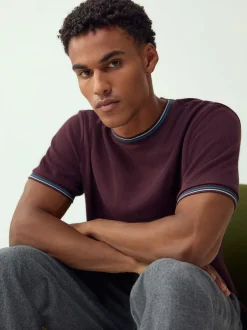 Next Rouge bordeaux - T-shirt Coupe classique à liserés 100% Coton Sale